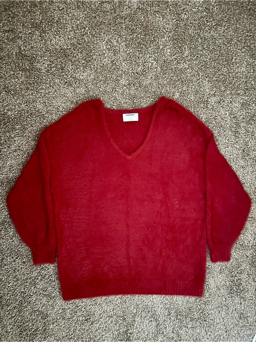OLD NAVY Women's Crimson Red 🌶️ V-Neck Plush Sweater, Size M